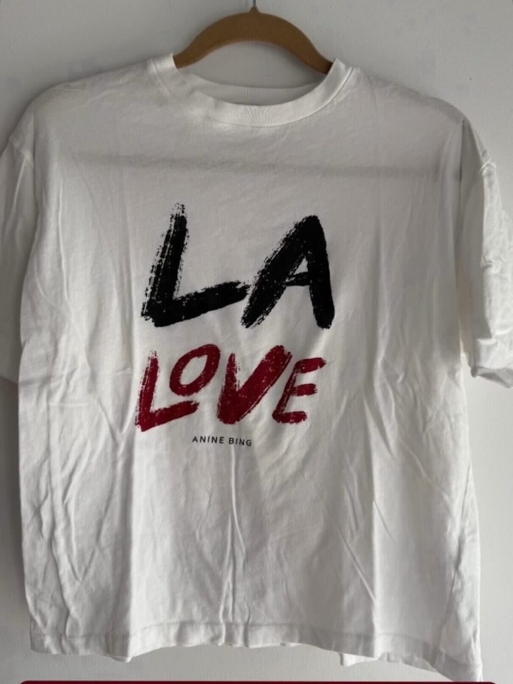 Anine Bing White Tee with Black LA and Red LOVE Graphic